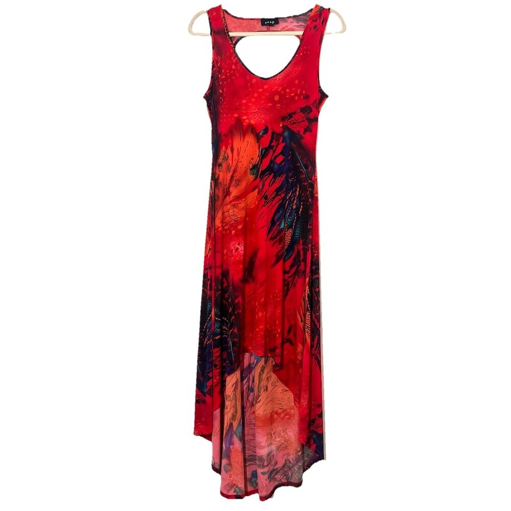 Vintage Snap Maxi Dress Womens M High Low Open Back Tropical Vacation Fairy Y2K
